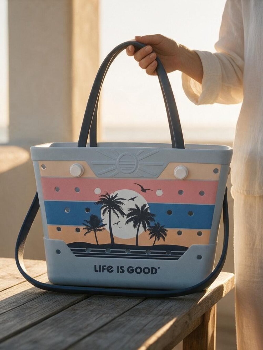 Life is Good Beachcomber Bag Tote Sunset Palm Trees
